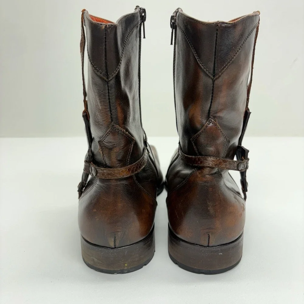 Mark Nason Corleone Brown Leather Harness Boots Square Toe Moto Men's Size 13
